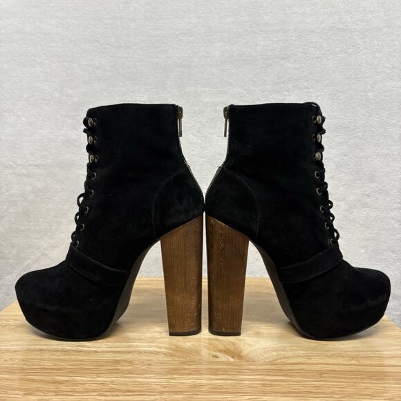 Steve Madden Carnaby Black Suede Lace-Up Platform Boots | Chunky Wooden Heel 6.5 - Picture 7 of 13